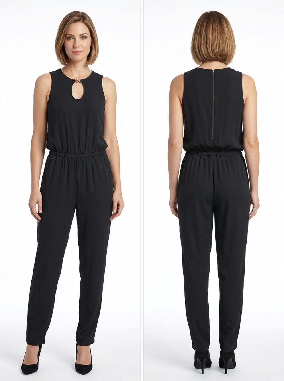 Kardashian Kollection Black Keyhole Neck Jumpsuit See Measurements